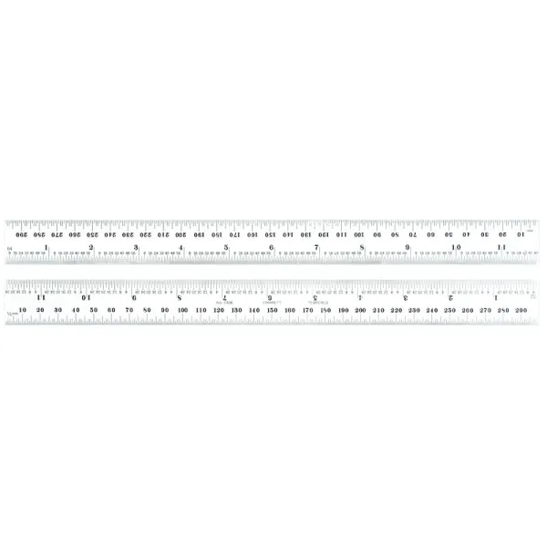 Escala de Aço com Graduação de 300 Milímetros e Polegadas - 0,5mm - 1/32" de um lado e 1mm - 1/64" do lado oposto