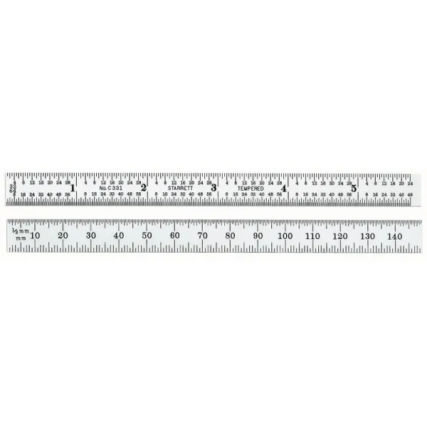 Escala de Aço de 150mm Milímetros e Polegadas - 1mm e 0,5mm em um lado e 1/32" e 1/64" no lado oposto