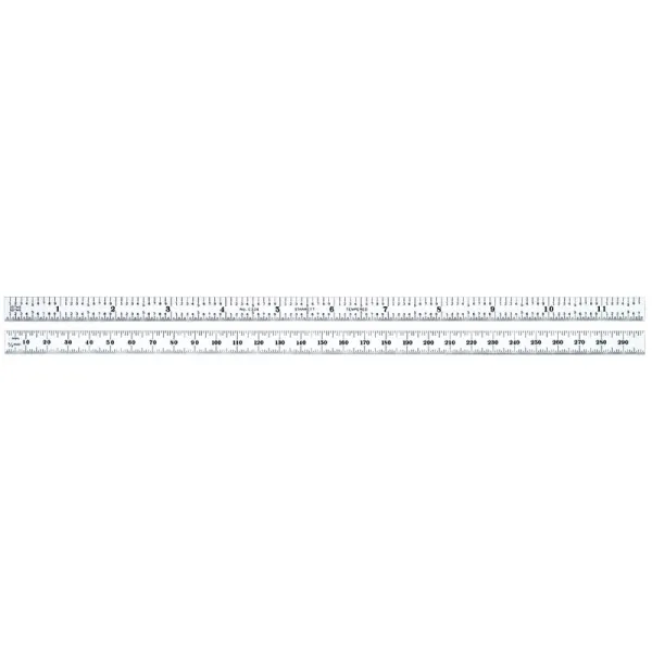 Escala de Aço Fosca 300mm em Milímetros e Polegadas - 1mm de 0,5mm em um Lado; Leitura Rápida 1/10" (0,10") e Leitura Rápida para Aviação 1/50" (0,02") no Verso
