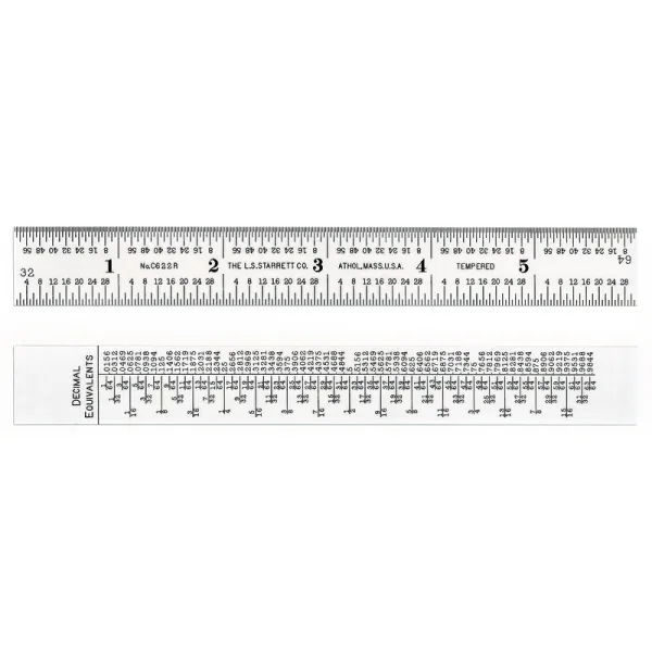 Escala de Aço Fosca 6" Graduações 1/32-1/64" e Decimais